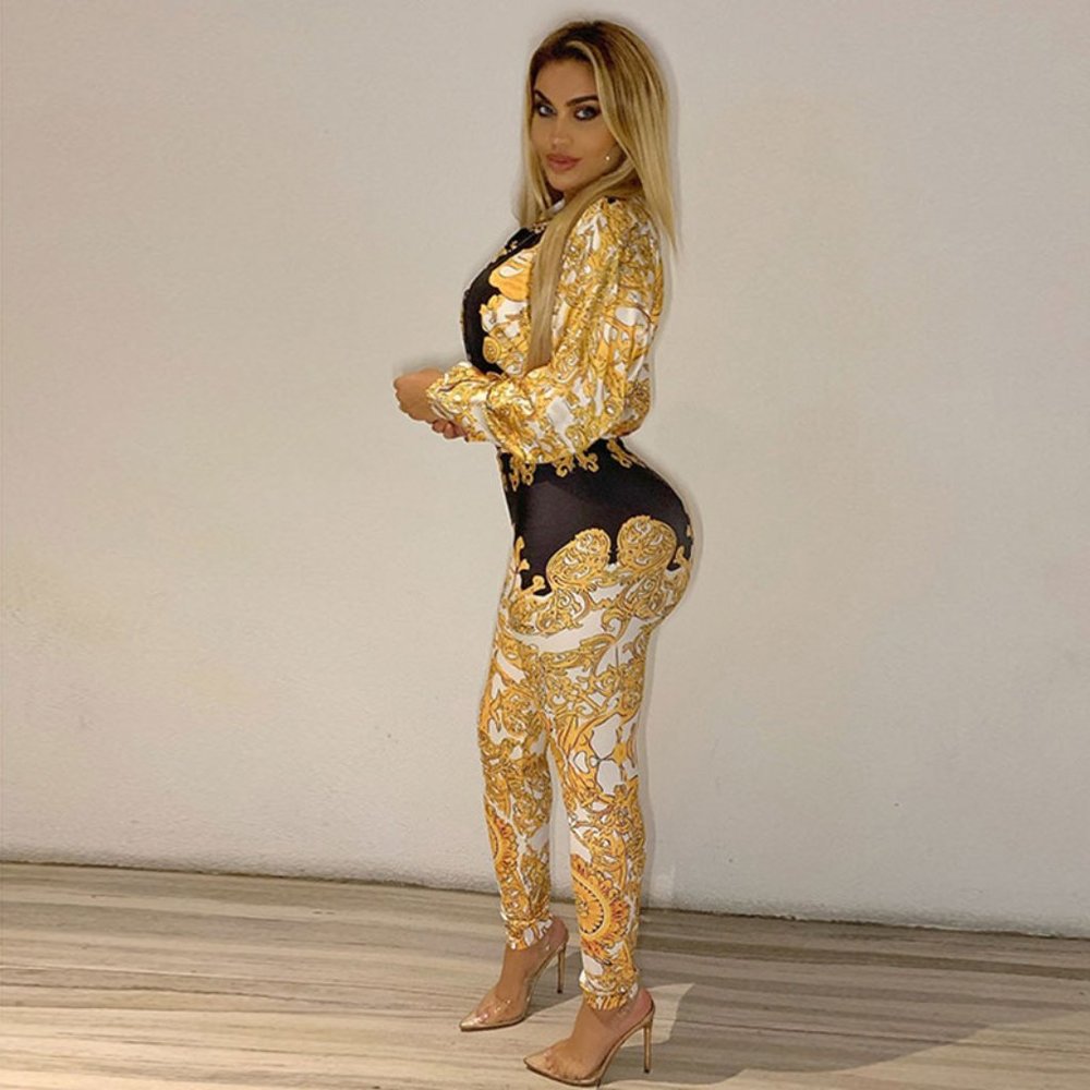 Long-Sleeve Bodysuits Tight Pants Two-Piece Set.